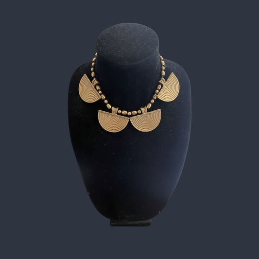 Brass Sun Disc Statement Necklace
