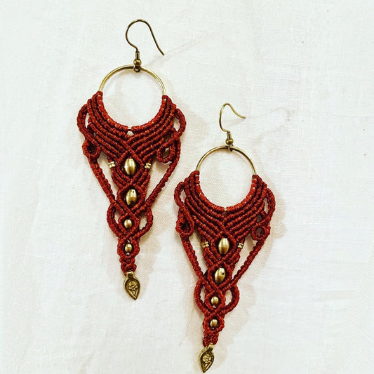 Crimson Micro-Macrame Drop Earrings
