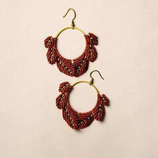 Rust Leaf Micro-Macrame Drop Earrings