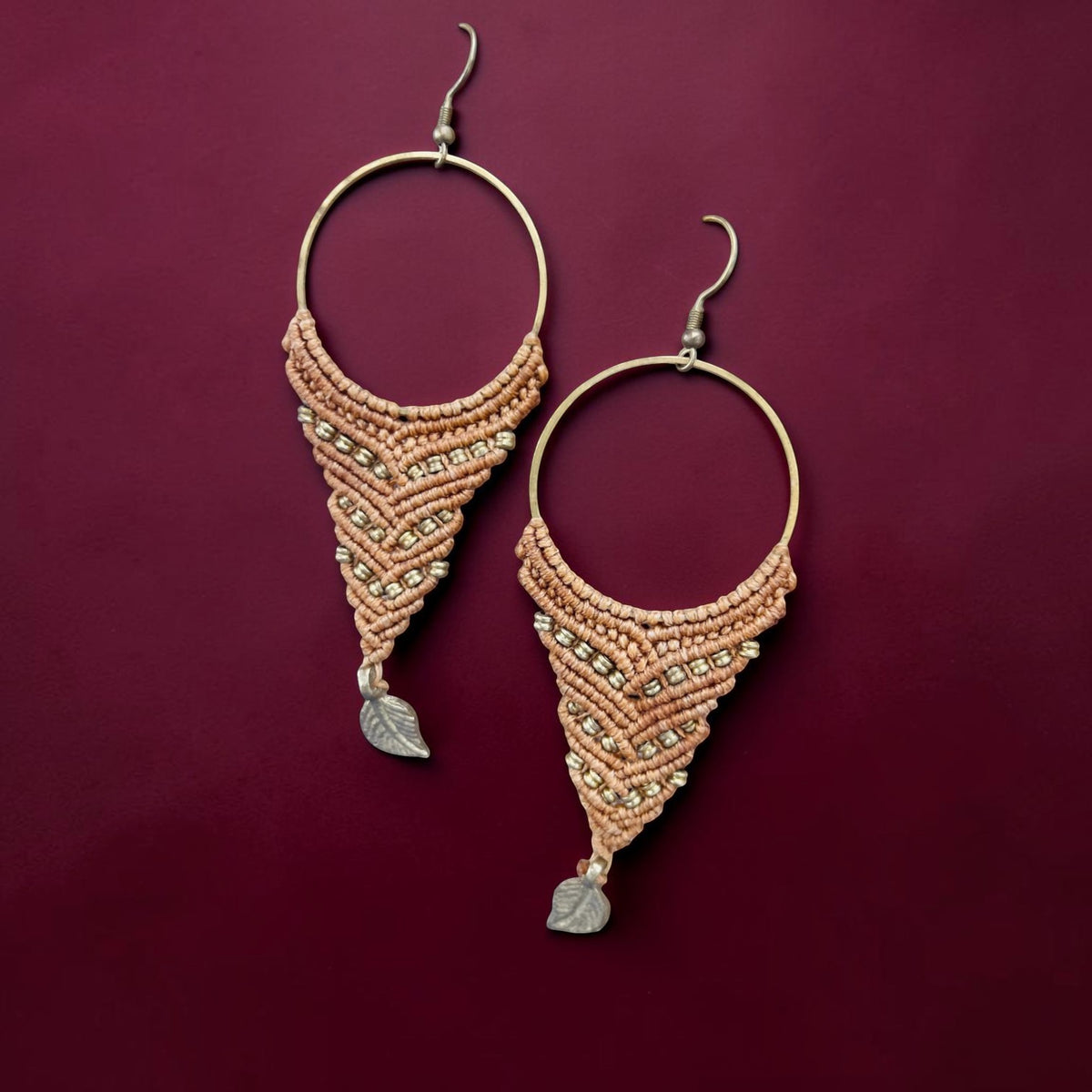 Dusty Peach Chandelier Micro-Macrame Drop Earrings