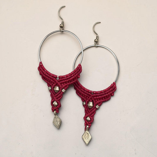 Magenta Lace Micro-Macrame Drop Earrings