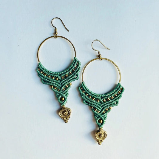 Teal Micro-Macrame Drop Earrings